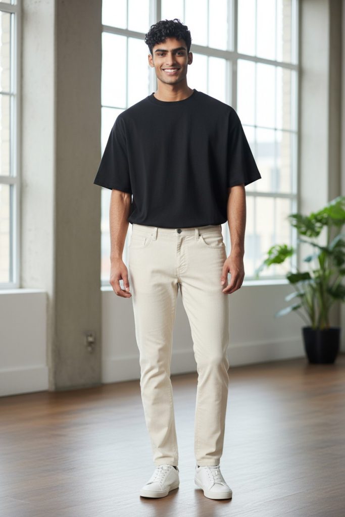 AI model pose met kleding voor webshop presentatie